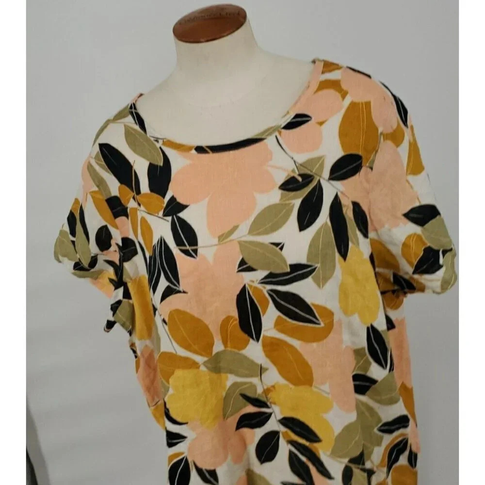 Rachel Zoe Size 1X 100% Linen Tropical Floral Print Short Sleeve Woven Top NWT - Picture 3 of 9